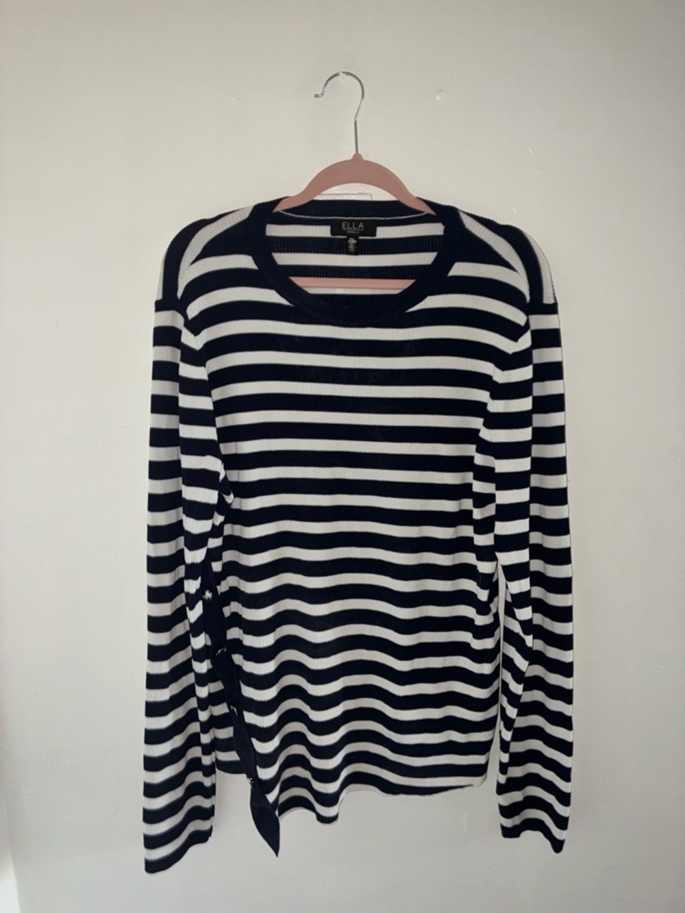 Rafaella Black & White Striped Crewneck Sweater